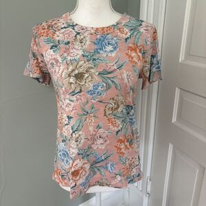 Loft Women's Vintage Soft Short-Sleeve T-Shirt, Peach Pink Flowers Small